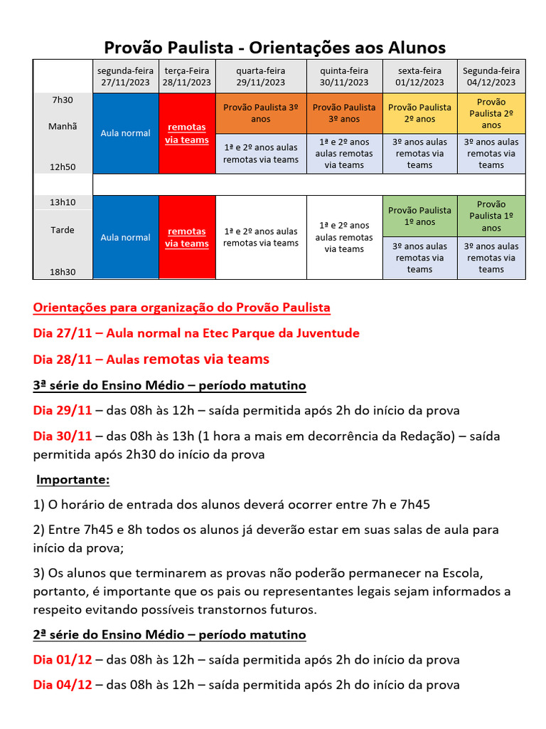 Orientações para o Provão Paulista 2023 | PDF