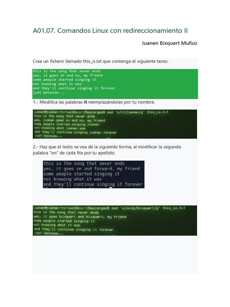 A01.07. Comandos Linux Con Redireccionamiento II | PDF