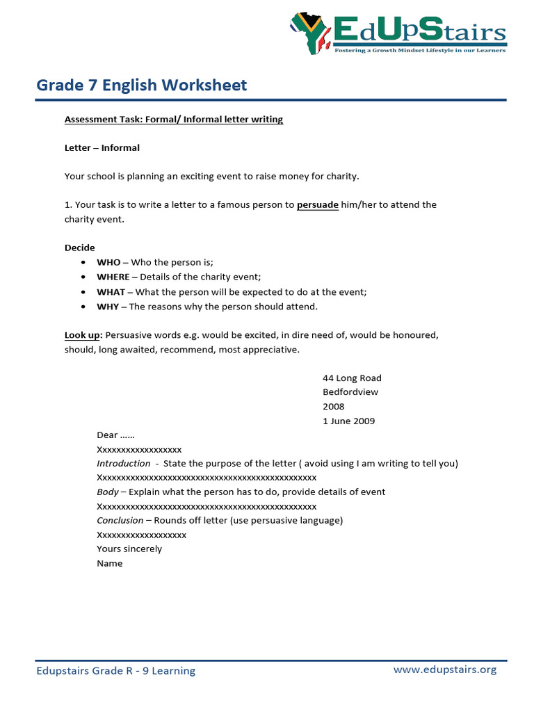 Grade 7 Informal Letter Writing Guide | PDF | English Language | Poster