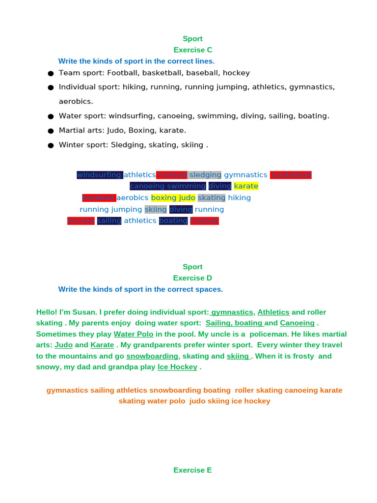 Sport. Kinds of Sport. Play, Go, Do | PDF | Sports