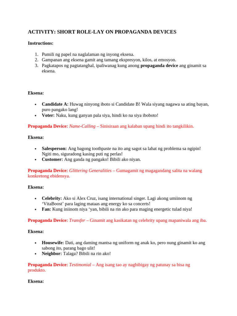 Role Play - Propaganda Devices | PDF
