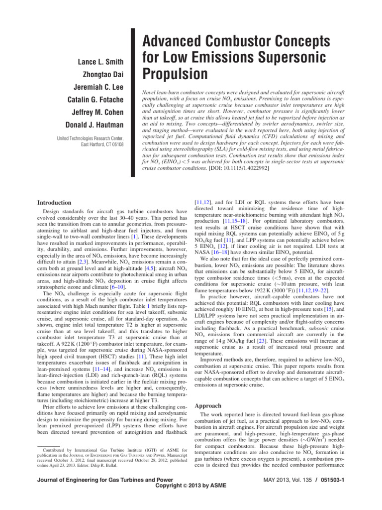 Photo inspiration: Gallery Detail: Advanced Combustor Concepts For Low Emissions Supersonic Propulsion