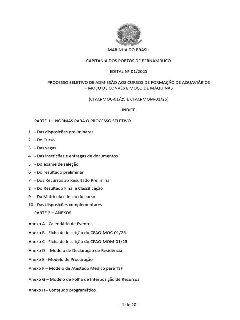 Edital 01 2025 Cfaq Moc Mom 01 25 Alt PDF Marinheiro Marinha Mercante