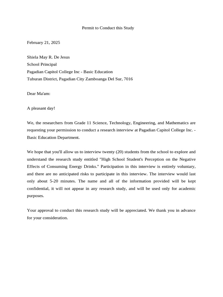 Research Permission Request for Study | PDF