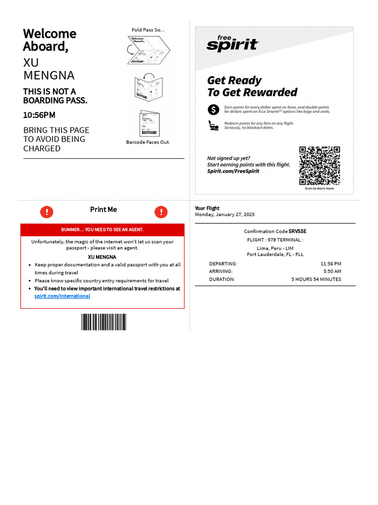 27 - 01 Check in - Boarding Pass - Spirit Airlines | PDF | La Guardia ...