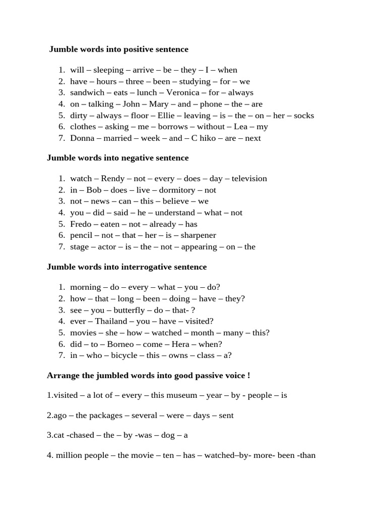 Jumbled Sentences for Class 6 | PDF