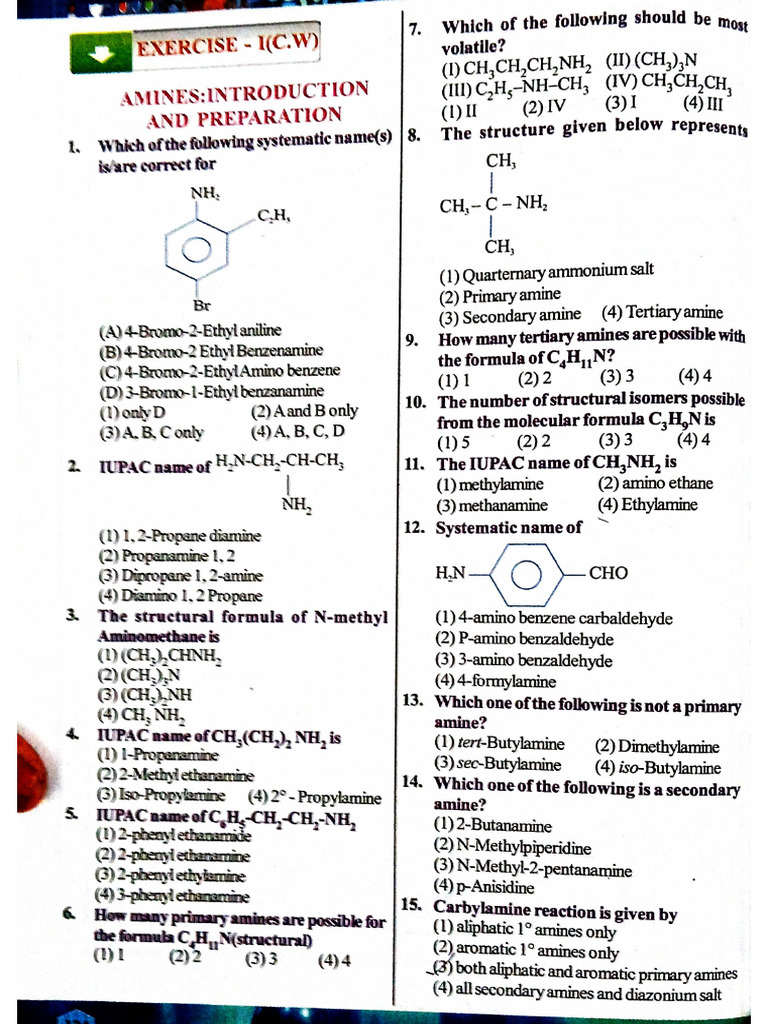 Amines Exercise 1, 2 and 3. | PDF
