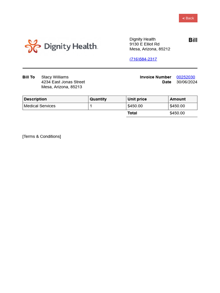 Dignity Health Invoice for Medical Services | PDF