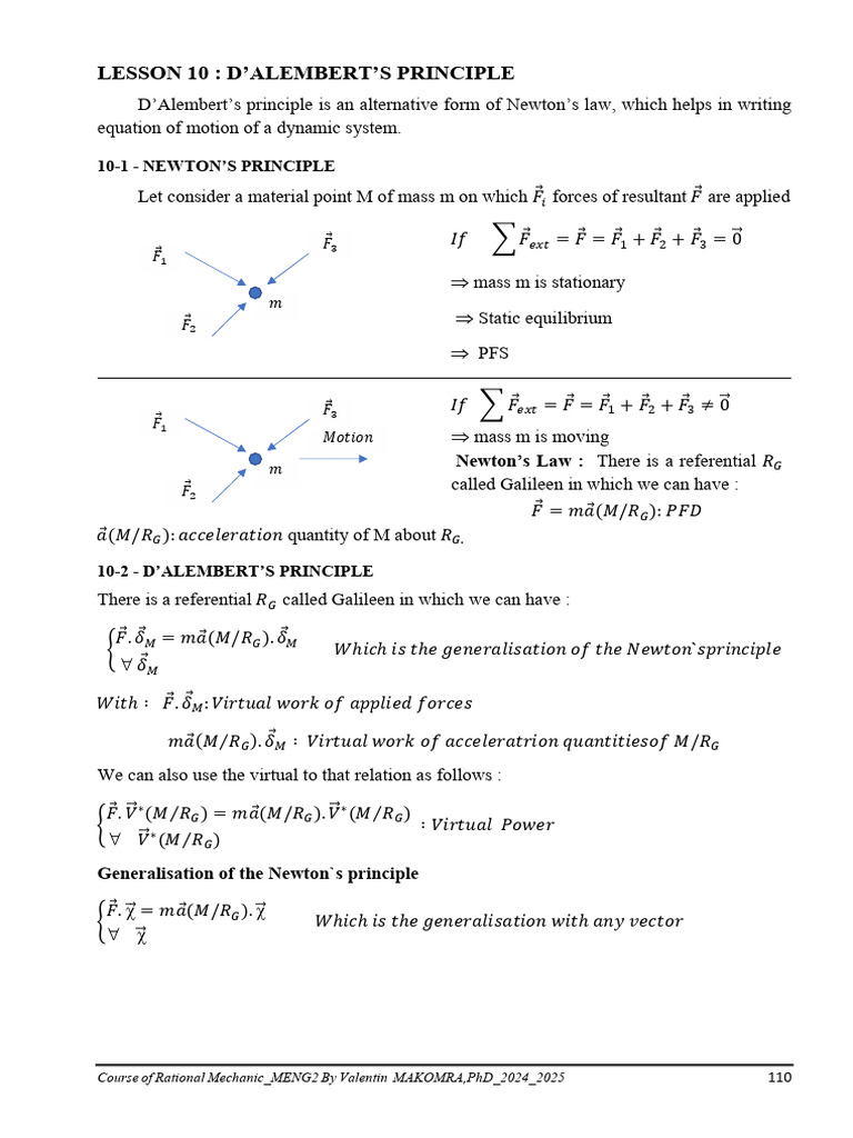 D'Alembert's Principle in Mechanics | PDF | Force | Classical Mechanics