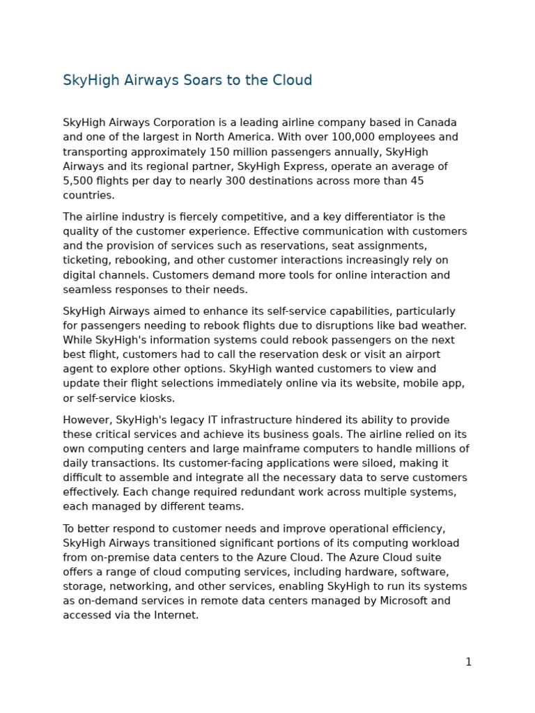 SkyHigh Airways Cloud Migration Overview | PDF | Cloud Computing ...