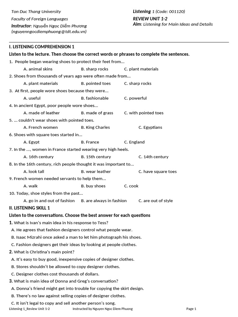 Review U 1-2 | PDF | Shoe | Clothing