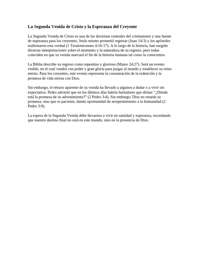 La Segunda Venida de Cristo y La Esperanza Del Creyente | PDF