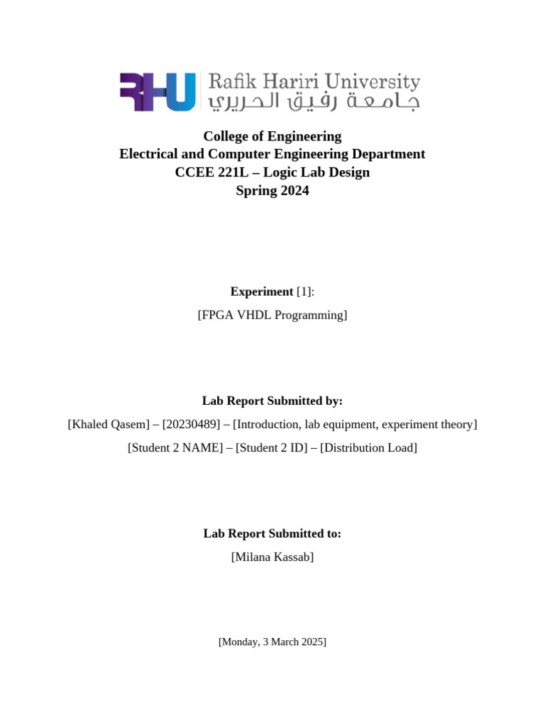 FPGA VHDL Programming Lab Report | PDF | Field Programmable Gate Array ...