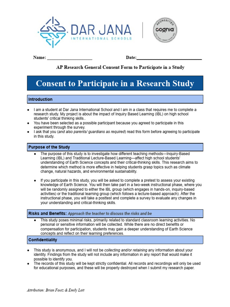 Inquiry-Based Learning Consent Form | PDF | Inquiry Based Learning ...