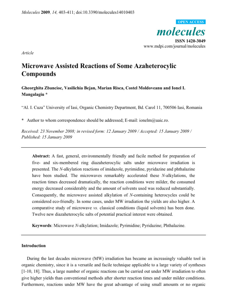 Microwave Assisted Reactions of Some Azaheterocylic | PDF | Organic ...