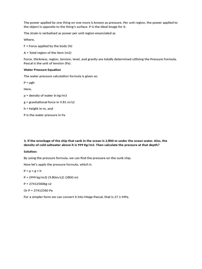 Understanding Pressure and Calculations | PDF