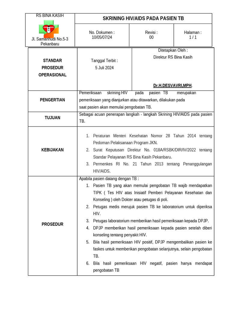 Spo Skrining Hiv Pada Pasien TB | PDF