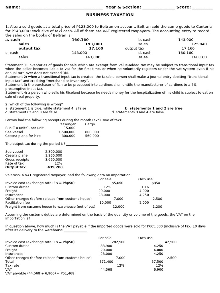 VAT Computation and Taxation Examples | PDF | Value Added Tax | Taxes