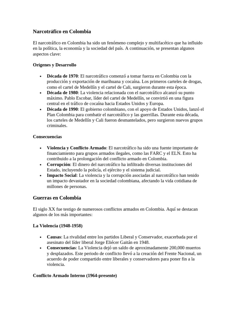 Narcotráfico y Conflictos en Colombia | PDF | Colombia | Comercio ...