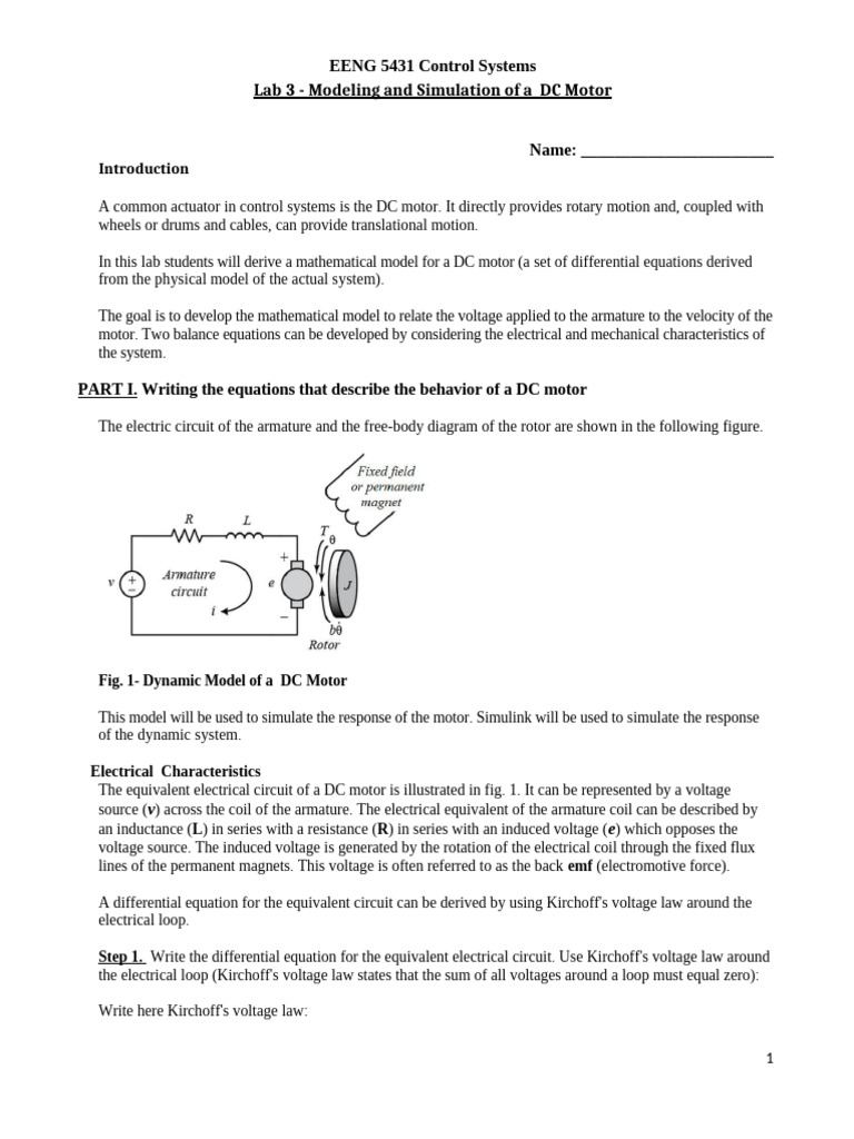 DC Motor Modeling and Simulation Lab | PDF | Electric Motor ...