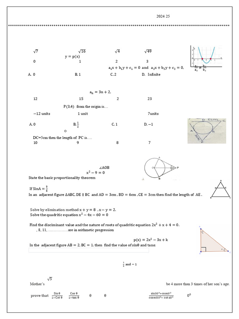 SSLC Mathematics Prep Exam 2024-25 | PDF | Area | Quadratic Equation