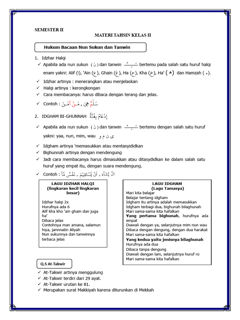 Materi Tahsin 2 Genap | PDF