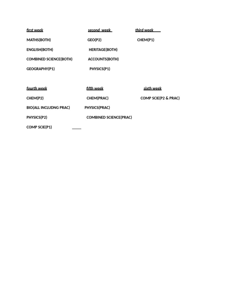 Weekly Exam Schedule Overview | PDF