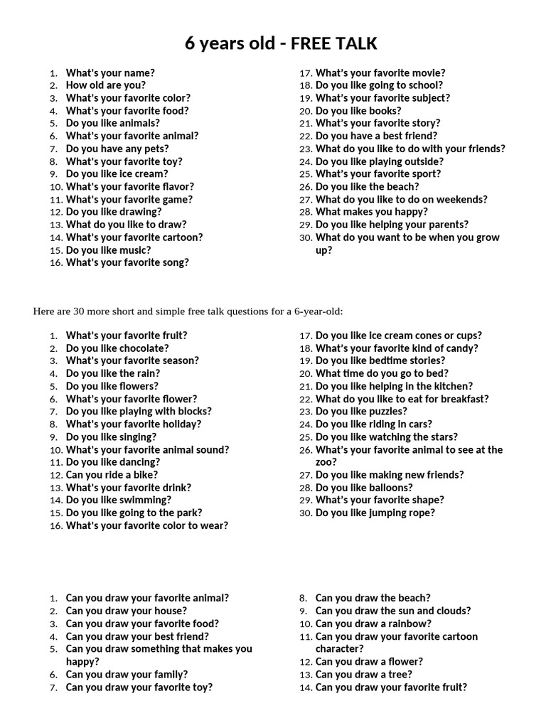 Fun Activities and Questions for Kids | PDF