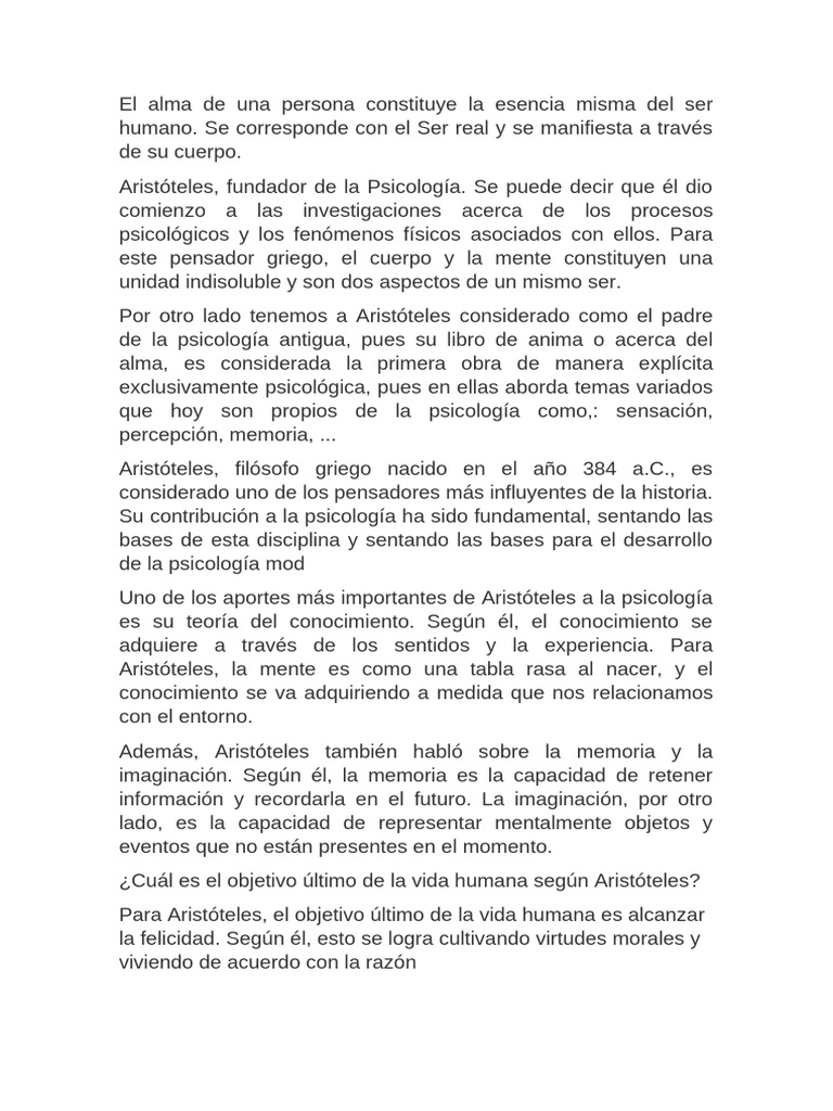 Aristóteles y la Psicología del Alma | PDF | Sicología | Mente