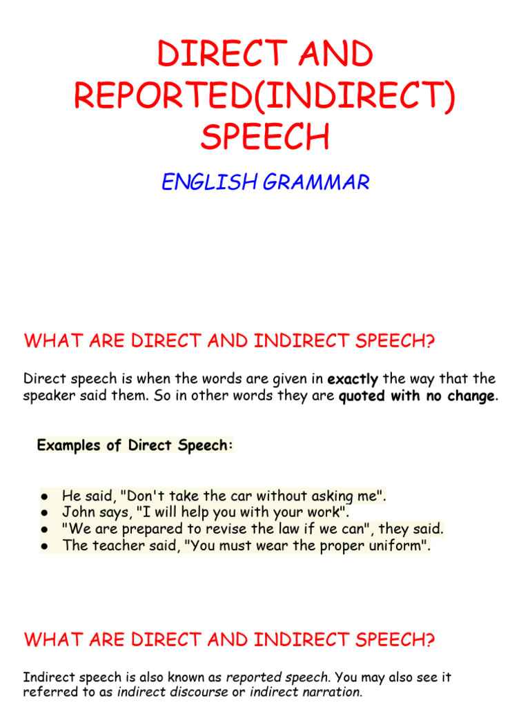 Direct and Indirect Speech Explained | PDF | Question | Verb