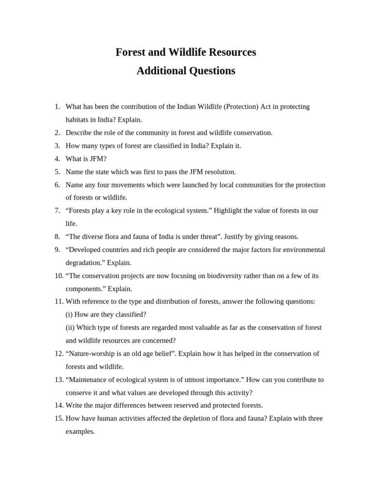 Forest and Wildlife Extra Questions | PDF