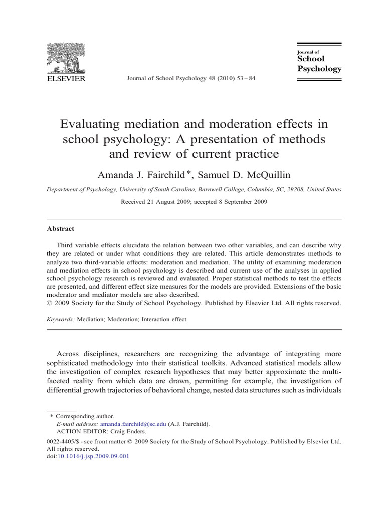 Evaluating Mediation and Moderation Effects in School Psychology A ...