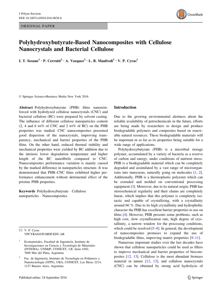PHB Nanocomposites with Cellulose Reinforcement | PDF | Differential ...
