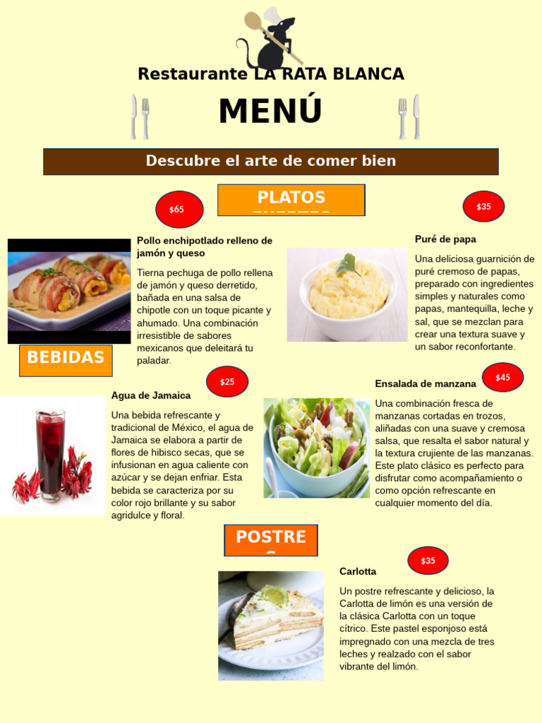 Menú del Restaurante La Rata Blanca | PDF | Cocina de las Americas ...