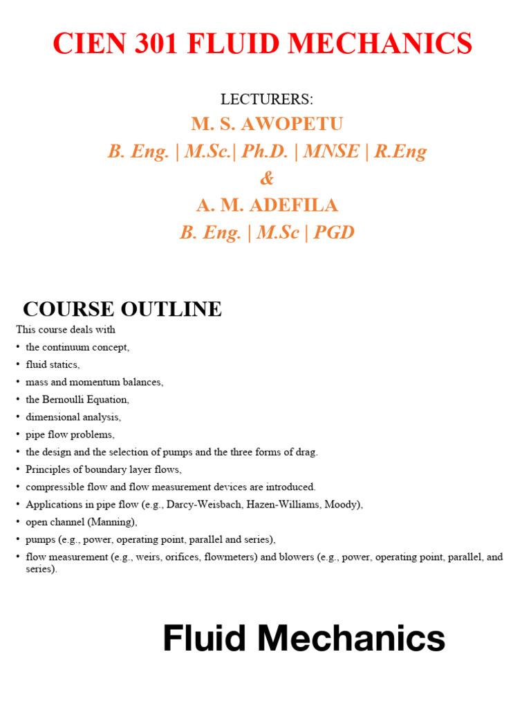 Fluid Mechanics Course Overview | PDF | Fluid Dynamics | Fluid Mechanics