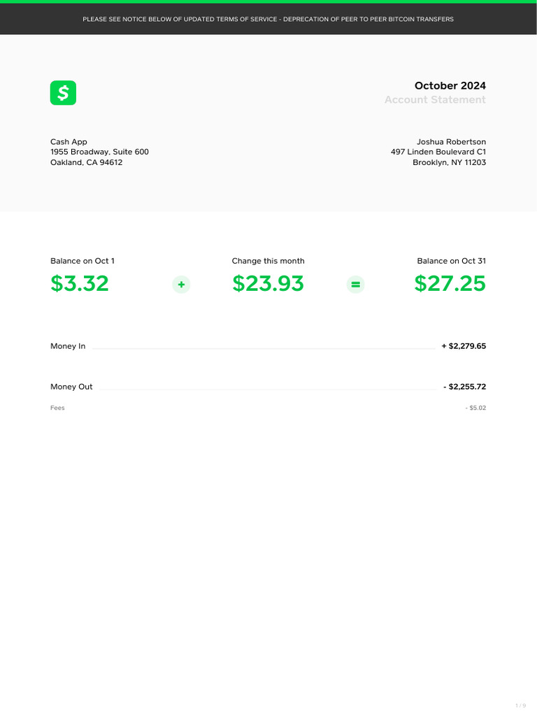 Cash App October 2024 Statement Update | PDF | Cash | Payments