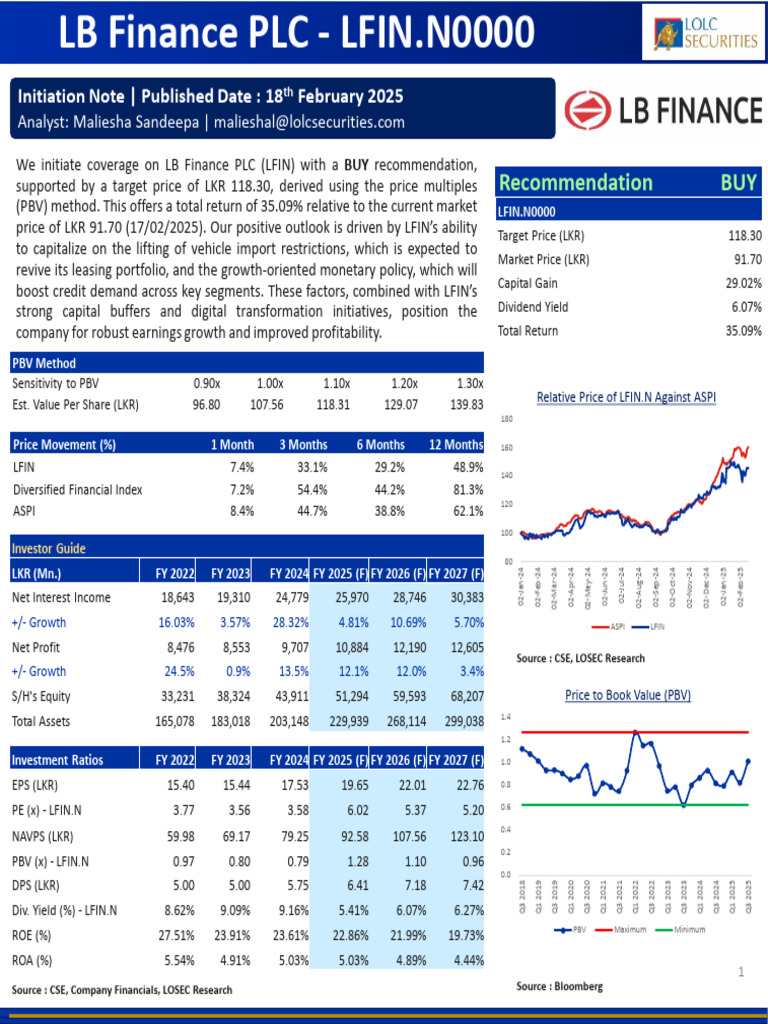 LFIN Initiation Note LOSEC 18.02.2025 | PDF | Valuation (Finance ...