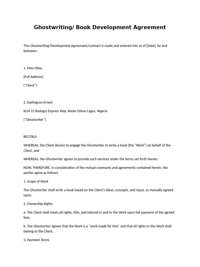 Ghostwriting Contract Template | PDF