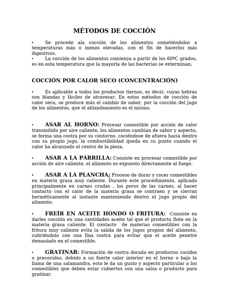 Métodos de Cocción de Alimentos | PDF | Cocinando | Alimentos