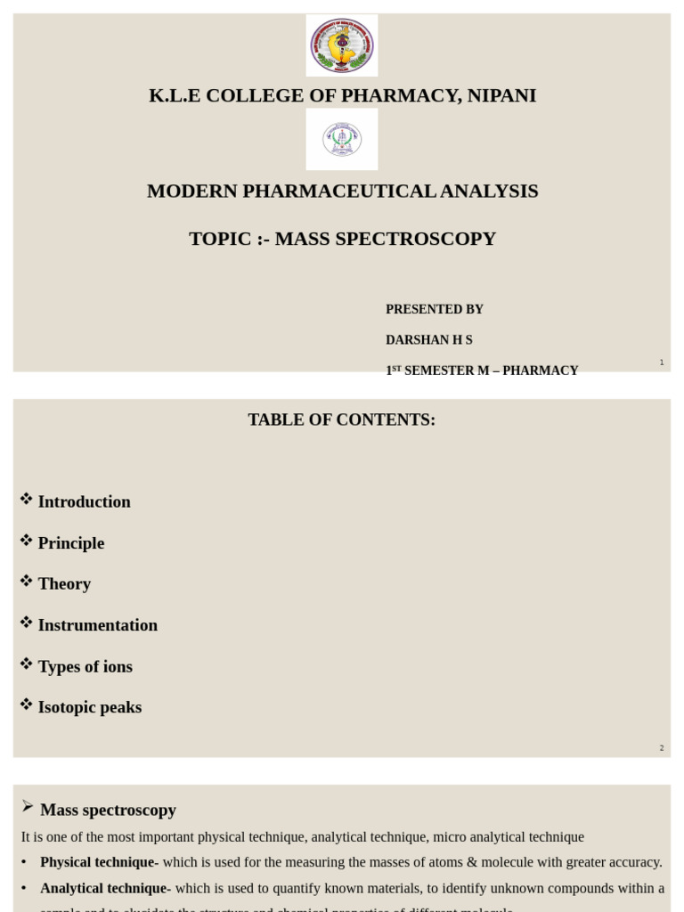Mass Spectroscopy Overview and Techniques | PDF | Mass Spectrometry | Ion