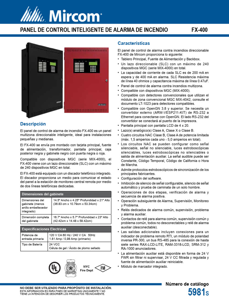 Panel de Alarma FX-400 de Mircom | PDF | Relé | Ingenieria Eléctrica