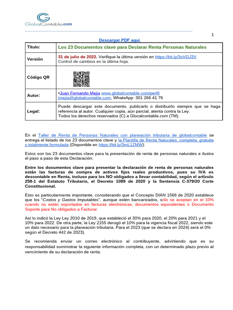 Documentos Clave para Declarar Renta 2023 | PDF | Impuestos | Contabilidad