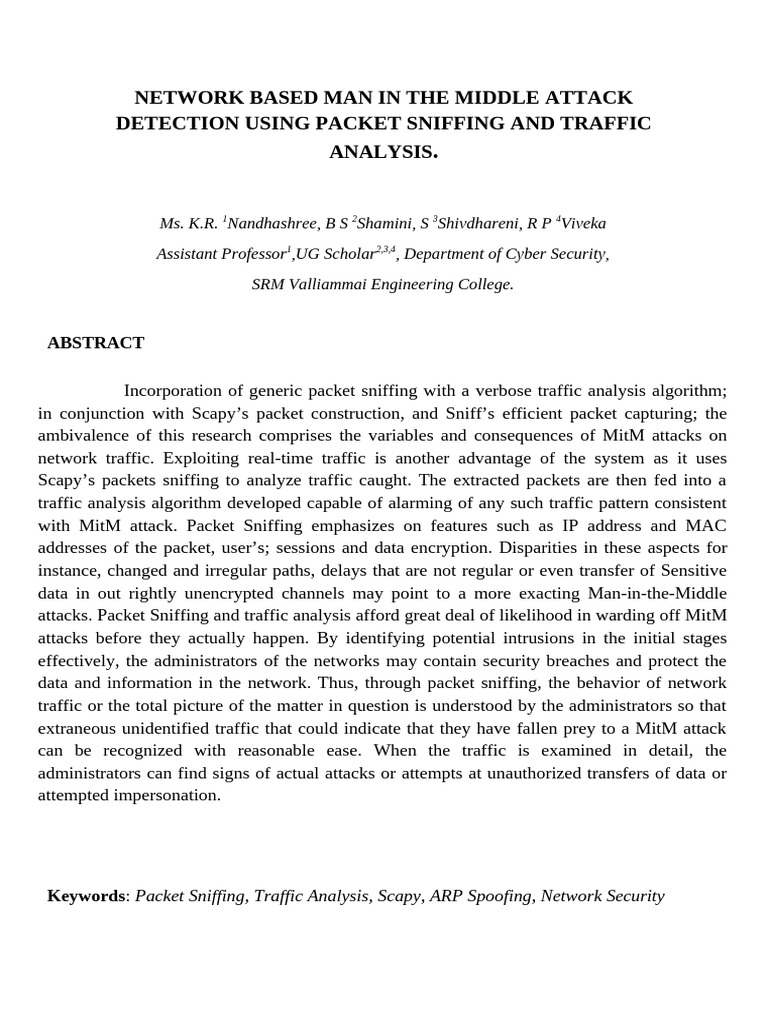 MitM Attack Detection via Packet Sniffing | PDF | Computer Network ...