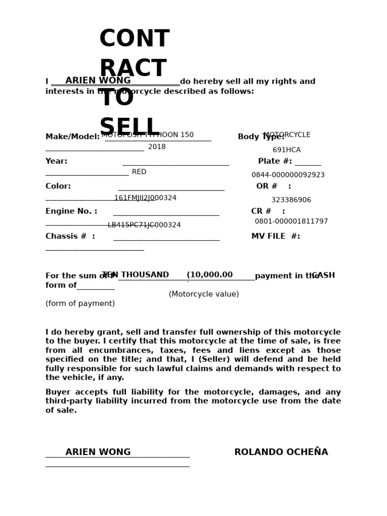 Sell of Motoecycle | PDF