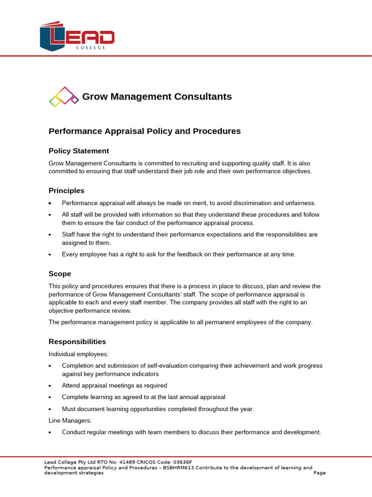 BSBHRM613 Performance Appraisal Policy and Procedures.v1.0 | PDF ...