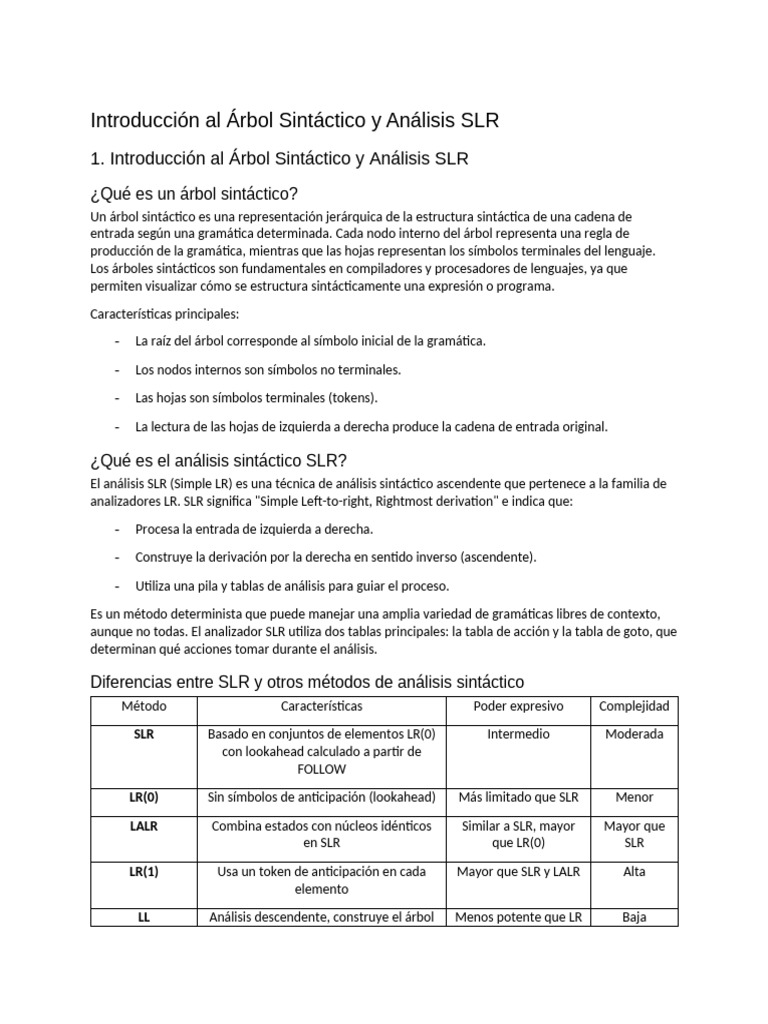 Análisis SLR y Árbol Sintáctico | PDF | Compilador | Lenguaje de ...