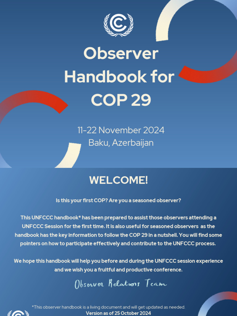 COP 29 Observer Handbook Guide | PDF | United Nations Framework ...