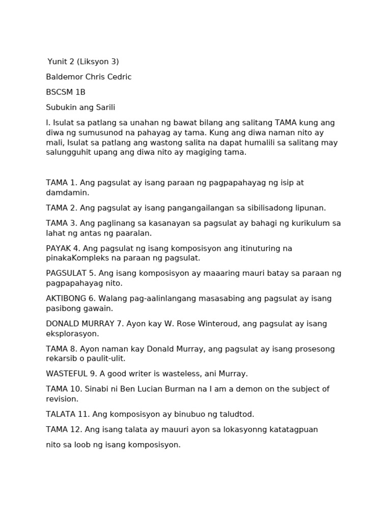 Unit 2 Leksyon 3 Filipino | PDF