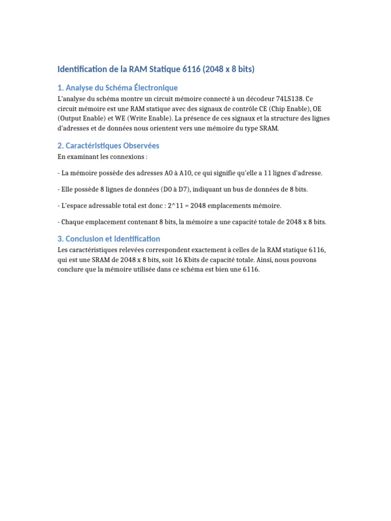 Identification de la RAM 6116 | PDF