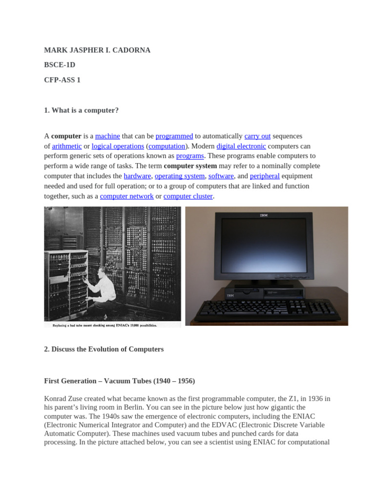 Evolution and Types of Computers Explained | PDF | Central Processing ...